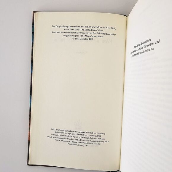 Wenn Die Mondwinden bluehen Jetta Carleton Hardback German Language Book - Picture 5 of 5